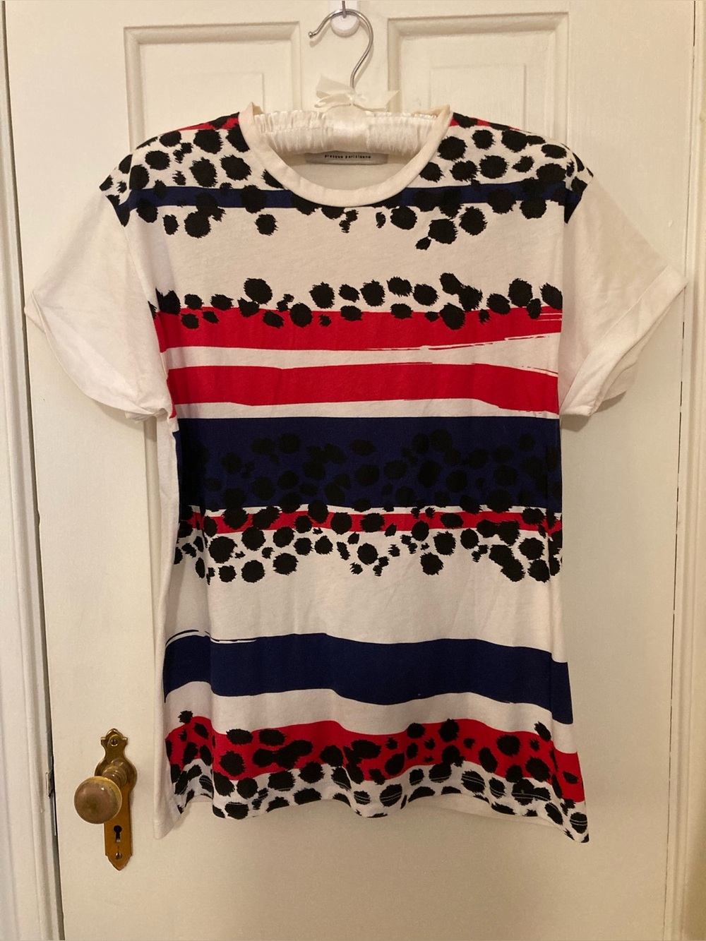 etre cecile red, white, and blue printed t-shirt